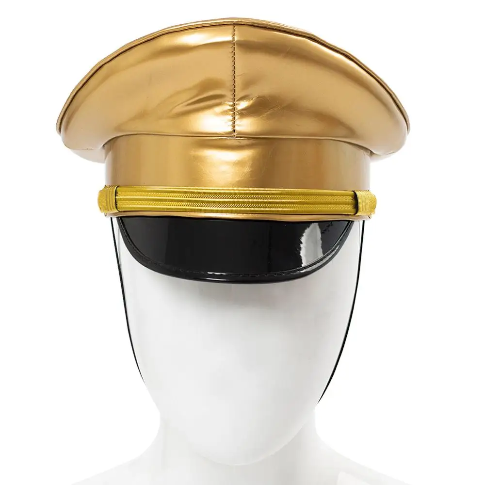 

Golden PU Leather Military Hat Cap Performance Stage Show Night Bar Cap Captain Cap