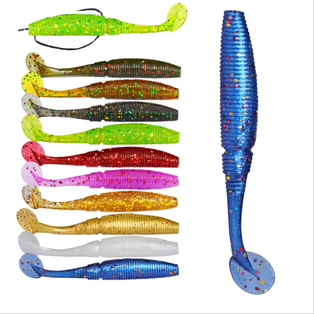 15pcs Minnow Curly Tail Lead Jig Head Fishing Lure Worm Barbed Hook Soft Baits