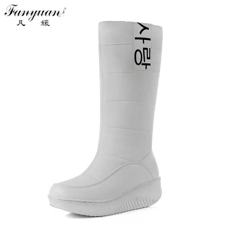 

2016 Discount Winter Women Shoes Height Intreasing Round Toe Slip-On Solid Plush Korean Style Female Mid-Calf Snow Boots