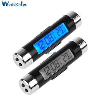 

2 in 1 Blue/Backlight Car Digital LCD Temperature Thermometer Auto Clock Indoor Electronic Without Battery