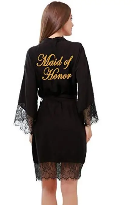 Хлопковая одежда для невесты с кружевной отделкой женское свадебное платье с золотом 001 - Цвет: black Maid of Honor