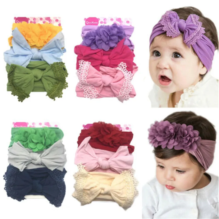 

3Pcs/Set Kids Girl Baby Floral Headband Toddler Newborn Lace Bow Flower Hair Band Hair Accessories