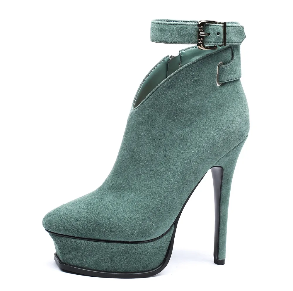 Arden Furtado/ г., осенне-зимние ботильоны на высоком каблуке 14 см с круглым носком пикантная обувь зеленого цвета на платформе с пряжкой и ремешком на молнии