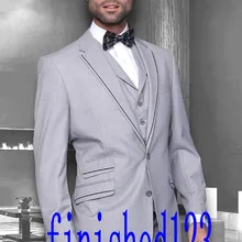 Новое поступление две кнопки светло-серый Жених Смокинги для женихов Для мужчин свадебные костюмы для выпускного индивидуальный заказ(куртка+ Брюки для девочек+ жилет+ галстук) k: 410