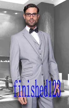 

New Arrival Two Button Light Gray Groom Tuxedos Groomsmen Men's Wedding Prom Suits Custom Made (Jacket+Pants+Vest+Tie) K:410