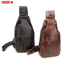 НОВАЯ тонкая нагрудная сумка для мужчин из натуральной кожи, мужская сумка на плечо, Повседневная трендовая спортивная Большая вместительная винтажная нагрудная сумка