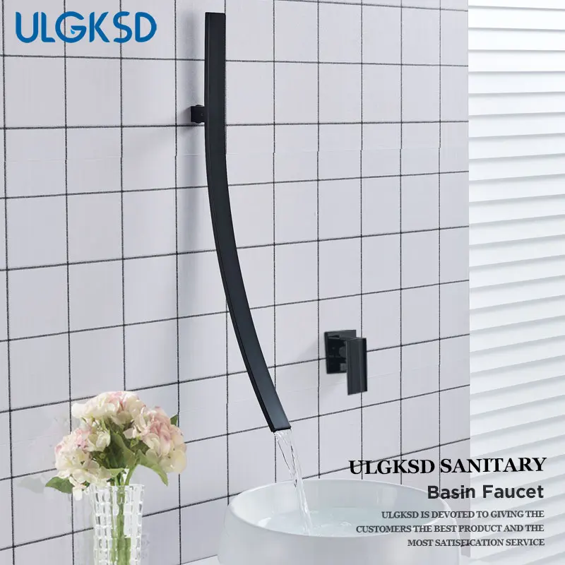 ULGKSD современный 27,5 дюймовый Водопад Носик настенный кран для раковины с одной ручкой смеситель Скрытая раковина для ванной Torneira