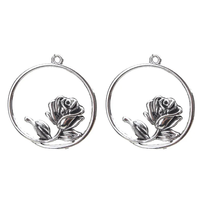 

10pcs Flower Charms Silver Plated Round Vintage Flower Charms Jewelry Making Pendants Bracelet Necklace Accessories 36*34mm