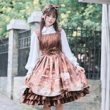Spring New Women's Lolita Dress JSK Steam Castle Printed Dress Vintage Women Dress 0583 the carousel sweet printed lolita casual jsk dress by alice girl