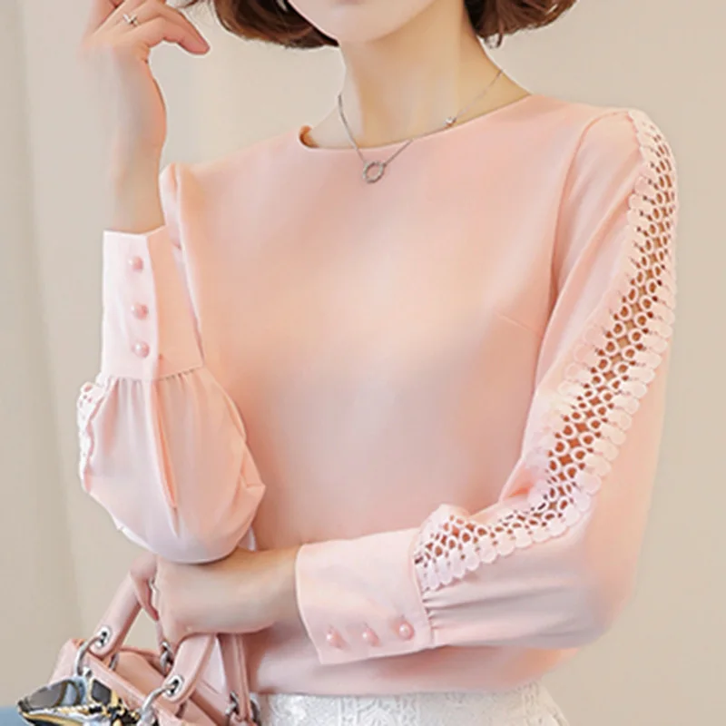 

Womens Blouses Shirt Summer Hollow Out Lace Tops and Blouses Geometry Casual For Work Blusas White Pink 9/10 Sleeve Women