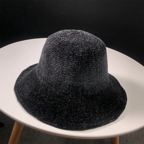 HT1944 осенне-зимняя женская шапка простая Мягкая вязаная шапка однотонная теплая женская панама с широкими полями Панама Рыбацкая шапка - Цвет: Черный