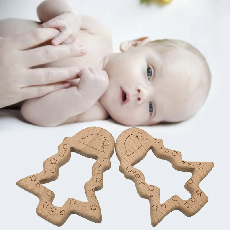 Детский Прорезыватель в форме рождественской ёлки зубные кольца для детей натуральный деревянные игрушки DIY подвеска