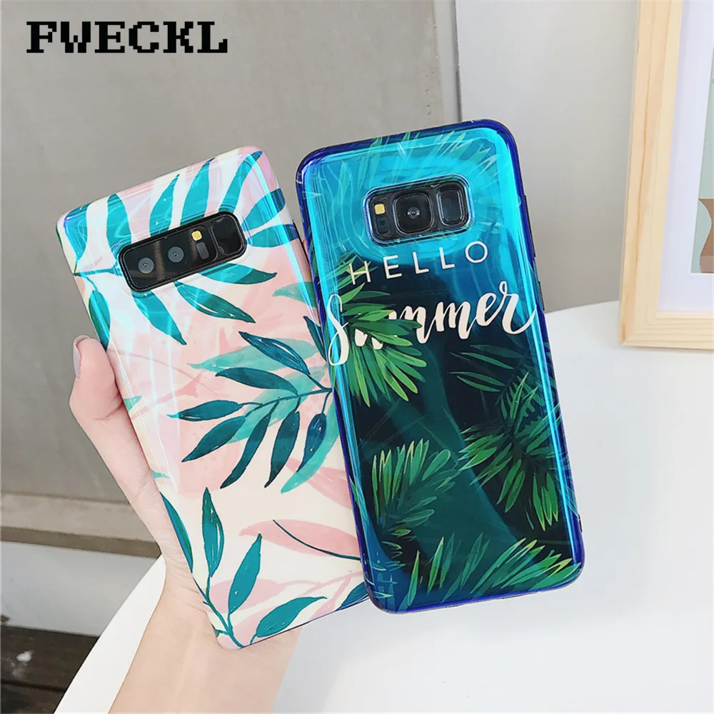 

Blu-Ray Artistic Leaf Phone Case For Samsung Galaxy Note 8 S7 Edge S8 S9 Plus Summer Plants leaves Soft IMD Glossy Back Cover