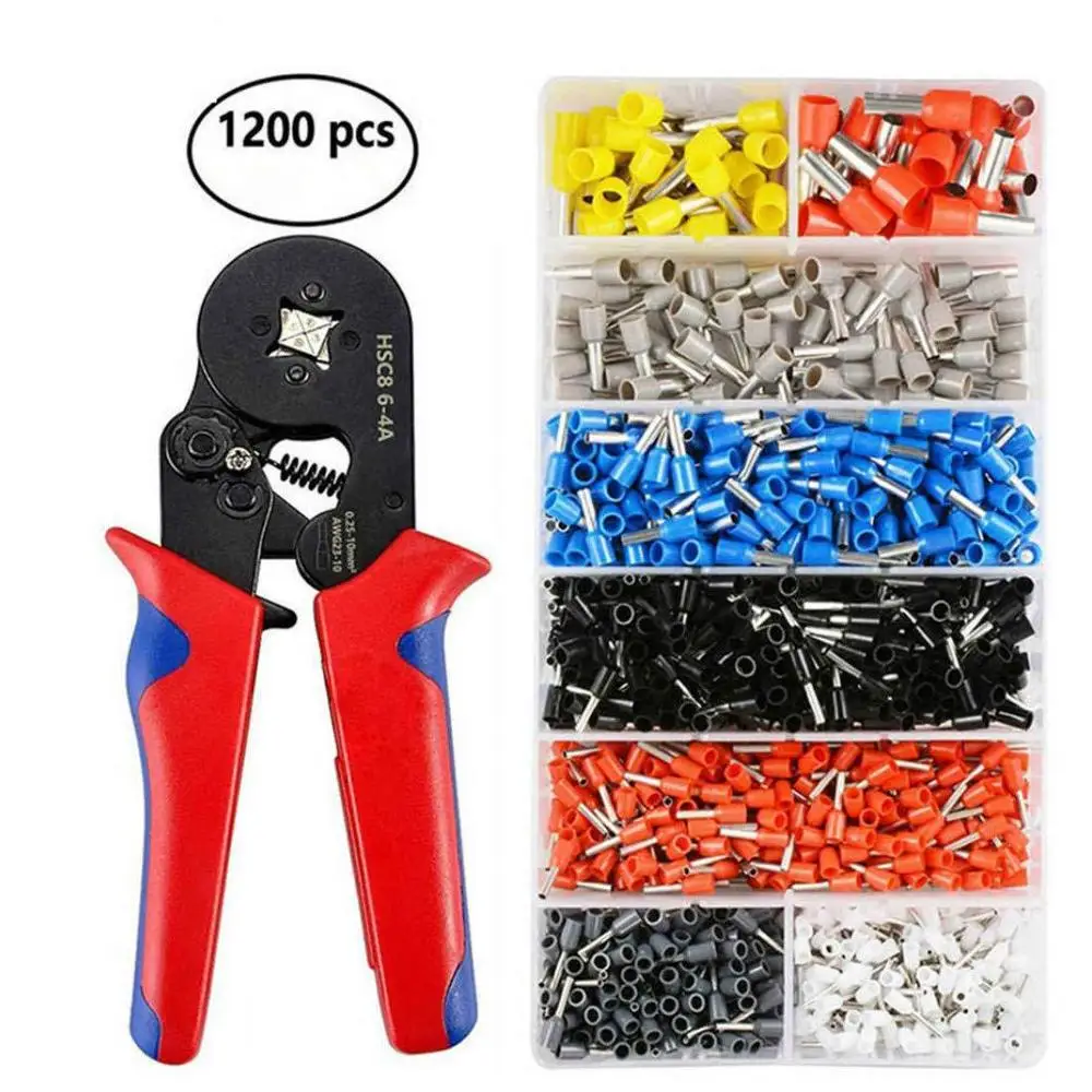 

GTBL Crimper Plier Set 0.25-10mm2 Self-adjustable Ratchat Wire Crimping Tool with 1200 Wire Terminal Crimp Connector Insulated