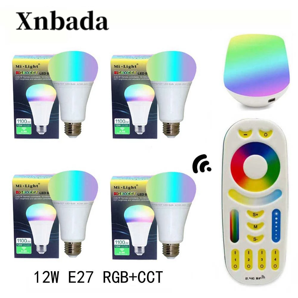 

MiLight 12W Led Lamp E27 RGB+CCT Led Bulb+RGBWW Remote+IBX1 RF Remote WIFI Led Spotlight light Led light AC85-265V Free Shipping