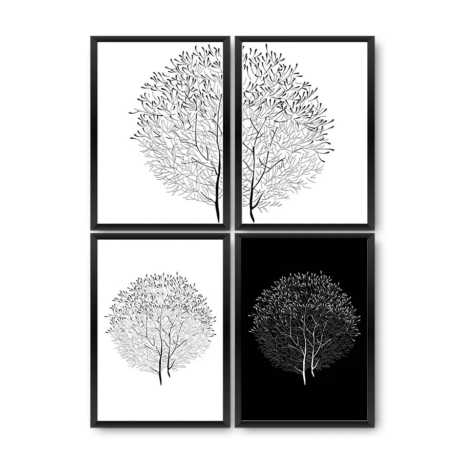 Black White Trees Canvas Painting Fashion Natural Wall Art Picture On