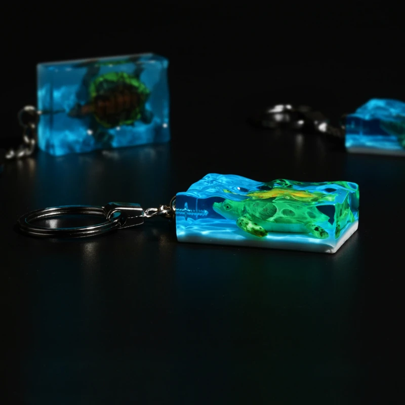 

Conch Ocean Turtle Geometric Rectangular Resin Keychain Pendant Sea DIY Handmade Jewelry Metal Key Chain Men Women Gifts