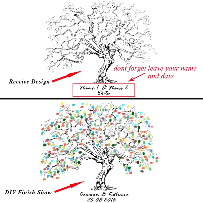 DIY Свадебное дерево отпечаток пальцев Подпись гость книга подарок на день рождения печатная живопись вечерние блага Индивидуальные без рамы холст живопись - Цвет: 012