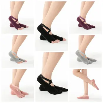 

Fashion Women Five Toe Cotton Socks Ladies Cross Pure Color Non Slip Fingerless Fitness Dance Full Grip Sport Soft Sock AAA0231