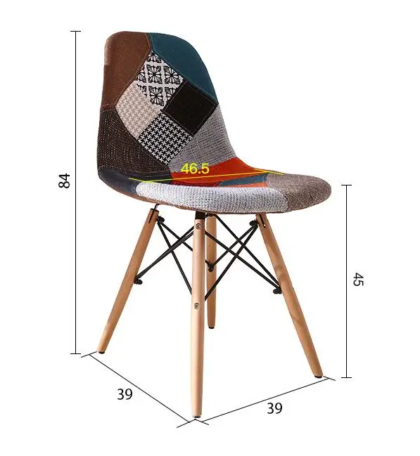 Многоцветный современный мягкий стиль боковой ткани стул обеденный стул пэчворк мульти-узор натуральный деревянная ножка обеденный стул