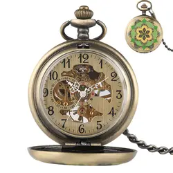 Ретро механические карманные бронзовые часы Полный Охотник кристалл чехол с цветами под старину рука ветер Fob час унисекс Подвеска подарок