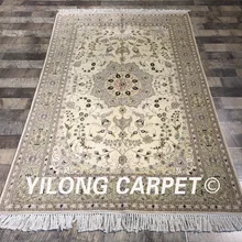 Yilong 4'x6' Традиционный персидский дизайн яркий цветок ручной работы шерстяной шелковый ковер Китайский резной шерстяной ковер(WY2101S4x6