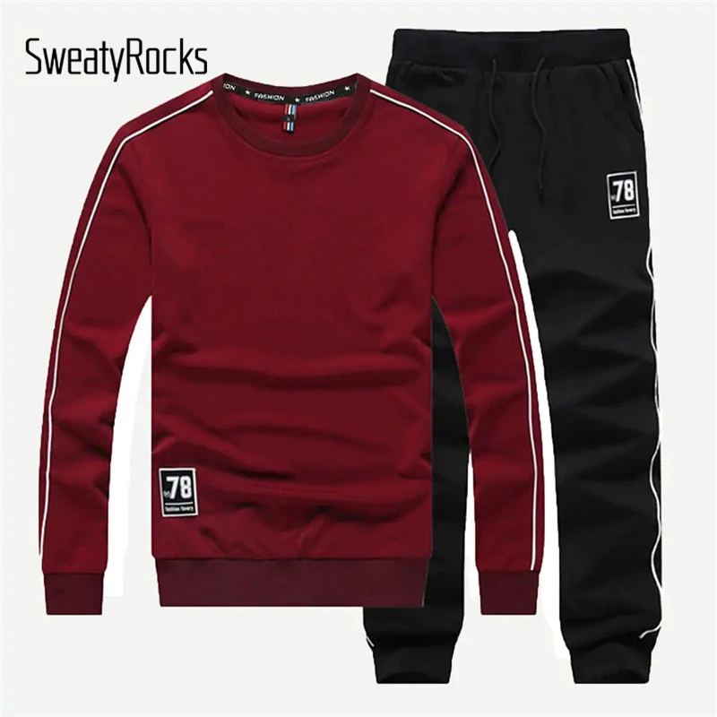 SweatyRocks Men Patched Sweatshirt With Drawstring Pants Streetwear