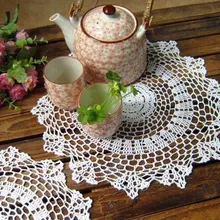 Хлопок ручное вязание крючком циновка чашки белым салфетка, 30 см X 30 см круглый 12 шт./лот CD032
