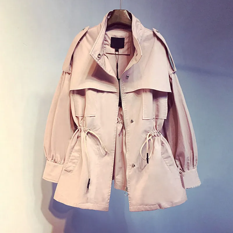 Корейское пальто для женщин с вышитыми буквами повседневное пальто для леди весна осень средней длины ветровка белый розовый хаки