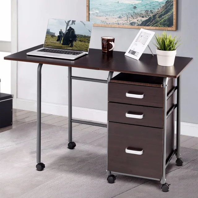 Goplus Folding Computer Laptop Desk Wheeled Home Office Furniture Goplus Folding Computer Laptop Desk Wheeled Home Office Furniture With 3 Drawers New Modern Workstation Desks