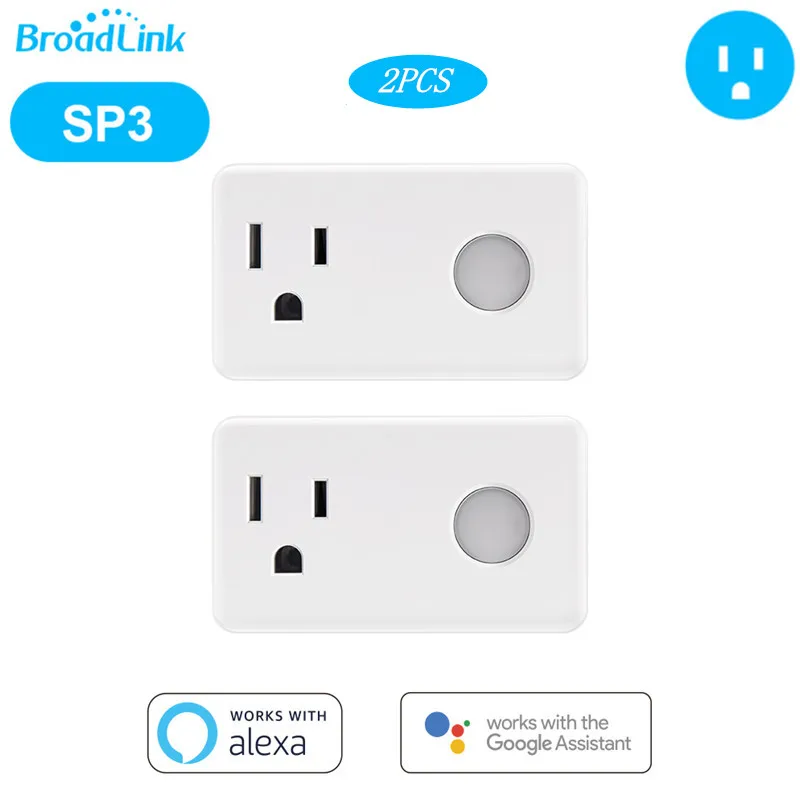 

2PCS BroadLink SP3 US 16A Wifi Smart Socket, Power Plug Socket, Smart Socket Compatible with Alexa and Google Home Voice Control