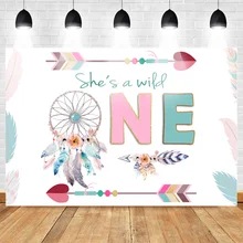 Mehofoto Wild One Birthday Backdrop Boho Girls First Birthday Photography Backdrops Feather Arrows Bohemian Vinyl Background
