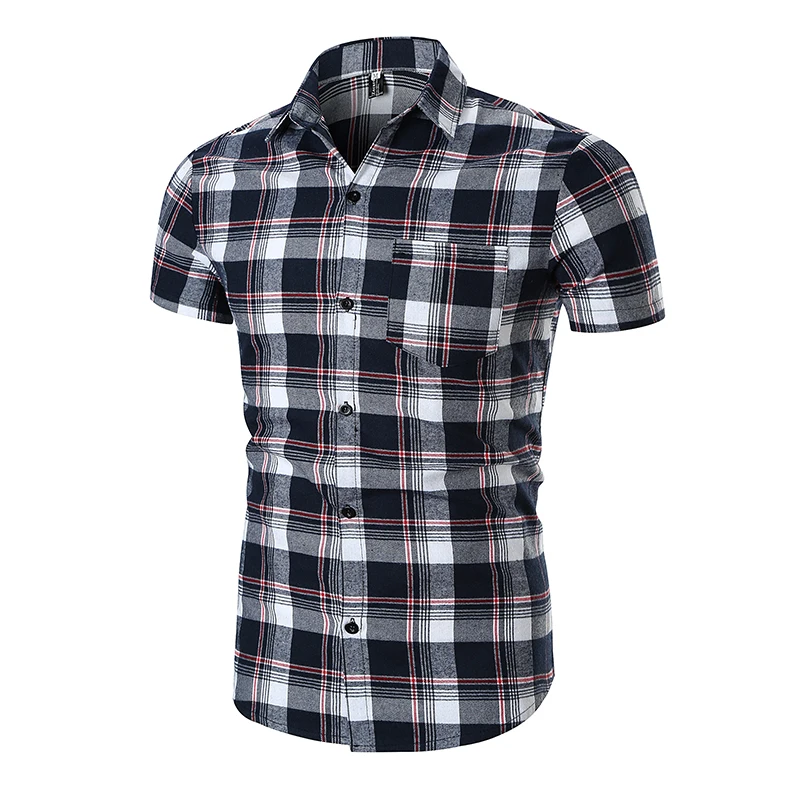 

Men Plaid Shirt 2019 Brand Fashion Korean Short Sleeve Flannel Shirts Casual Cotton Dress Shirt Men's Clothing