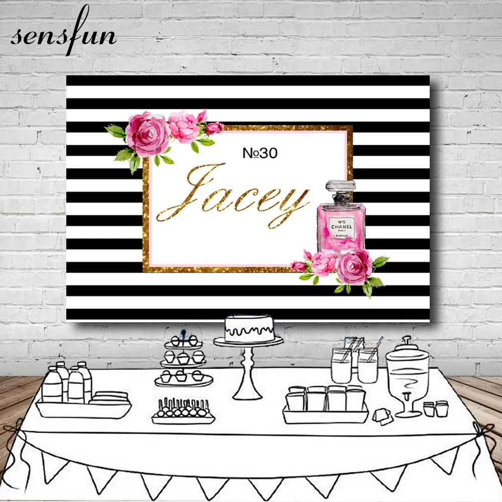 

Sensfun Black And White Striped Backdrop Photocall Gold Glitter Pink Flowers Backgrounds For Photo Studio 7x5FT Vinyl