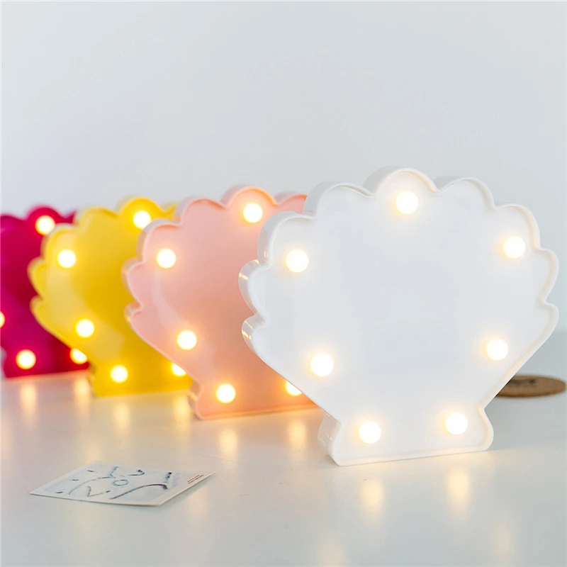

Cute LED Shell Warm White Led Night Lights Marquee Sign Party Wall Lamp LED Home Decor Lights Gift Drop Shipping
