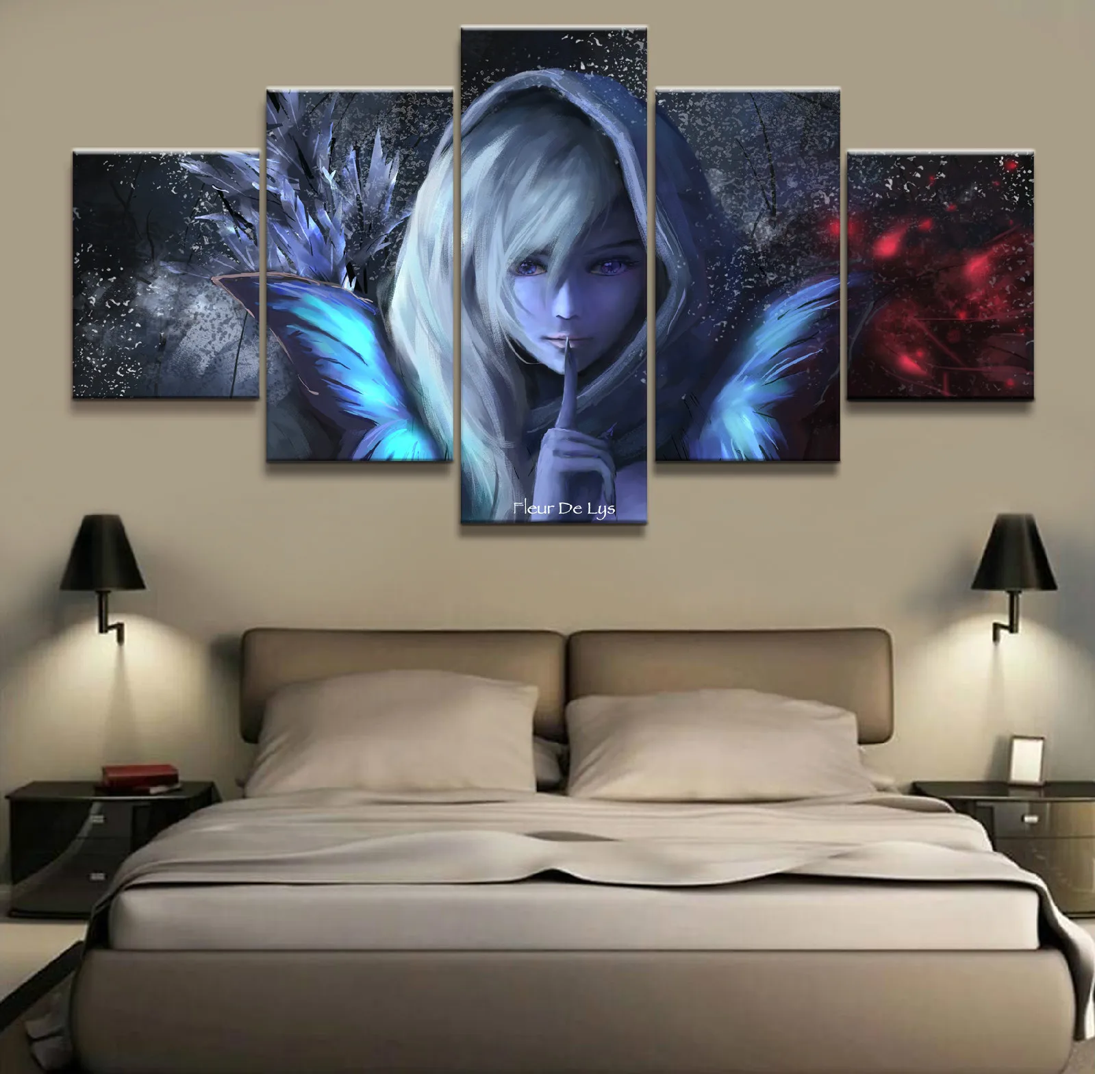  5 Piece HD Picture DOTA 2 Game Poster Wall Sticker Game Paintings Artwork Canvas Art for Home Decor