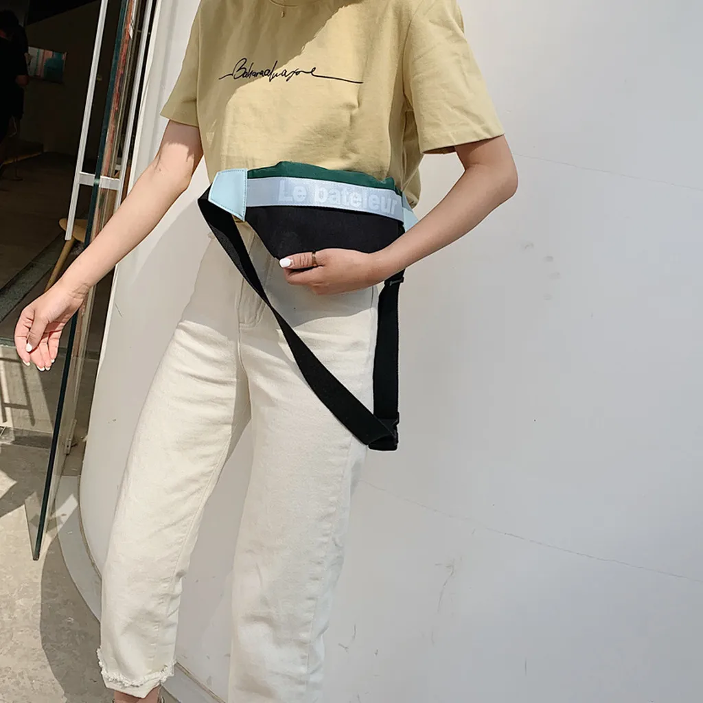 Женская тканевая Лоскутная сумка на плечо, подходящая по цвету, дорожные нагрудные сумки, спортивная поясная сумка на молнии для подростков