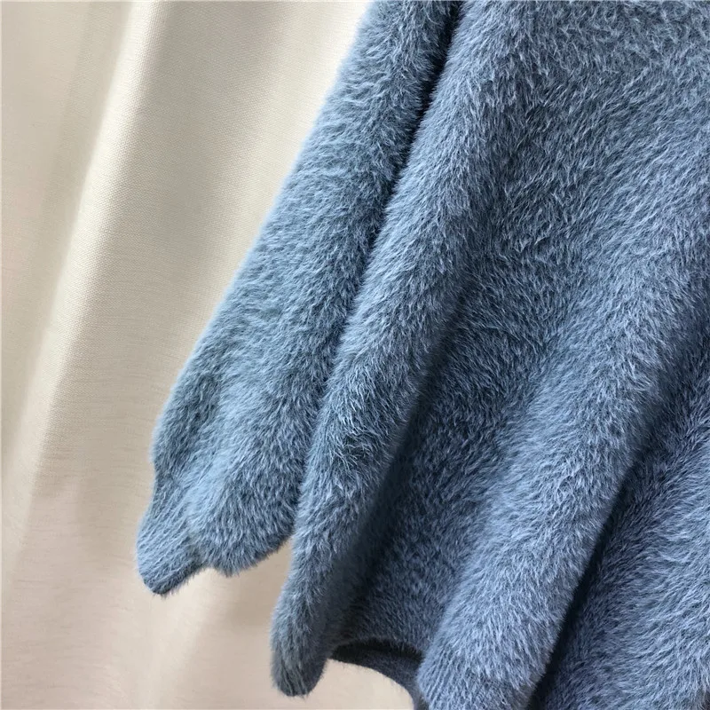 OLN 2019 New Winter Pullover Loose Solid Color Plush Sweater Mohair Round Collar Top Comfortable Streetwear Women Sweaters 6536
