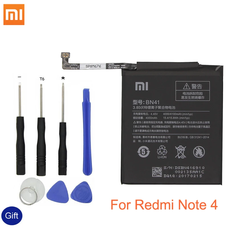 Xiao Mi BN41 аккумулятор для телефона Xiaomi Redmi Hongmi Note 4/Note 4X MTK Helio X20 оригинальная