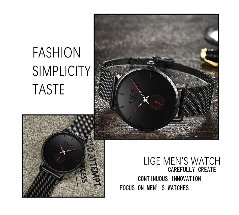 LIGE, модные мужские часы, Лидирующий бренд, Роскошные Кварцевые часы, мужские повседневные тонкие сетчатые стальные водонепроницаемые спортивные часы, Relogio Masculino