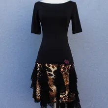 Латинский танцевальный костюм кружевная одежда женская одежда для танцевального выступления 2 шт короткий рукав и леопардовая юбка