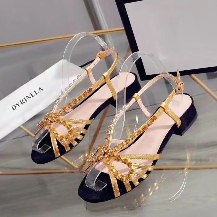 

Gold Crystal Woman Sandals Patchwork Mixed Color Women Summer Flats Rhinestone All-match Genuine Leather Silver Sandal Shoes