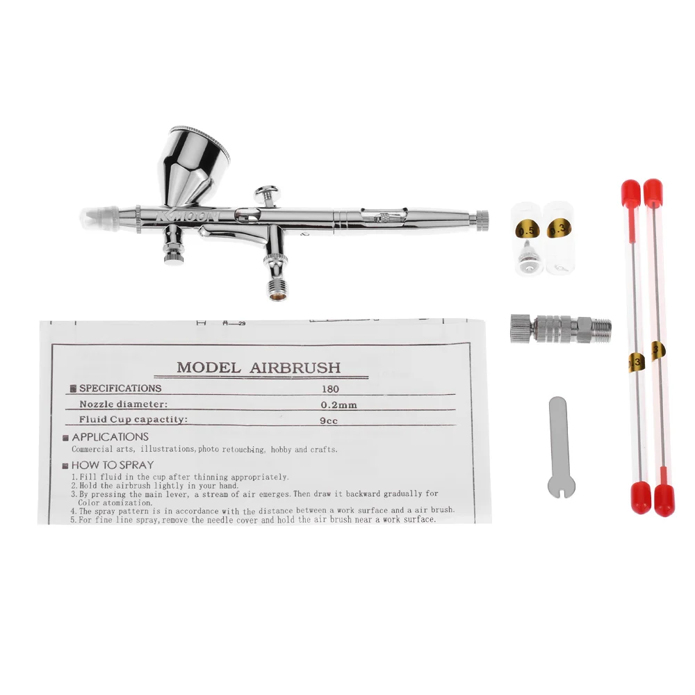 KKmoon гравитационная подача двойного действия Аэрограф Комплект 0,2/0,3/0,5 мм 9cc для художественной крафт-краски хобби модель тела ногтей воздушная кисть