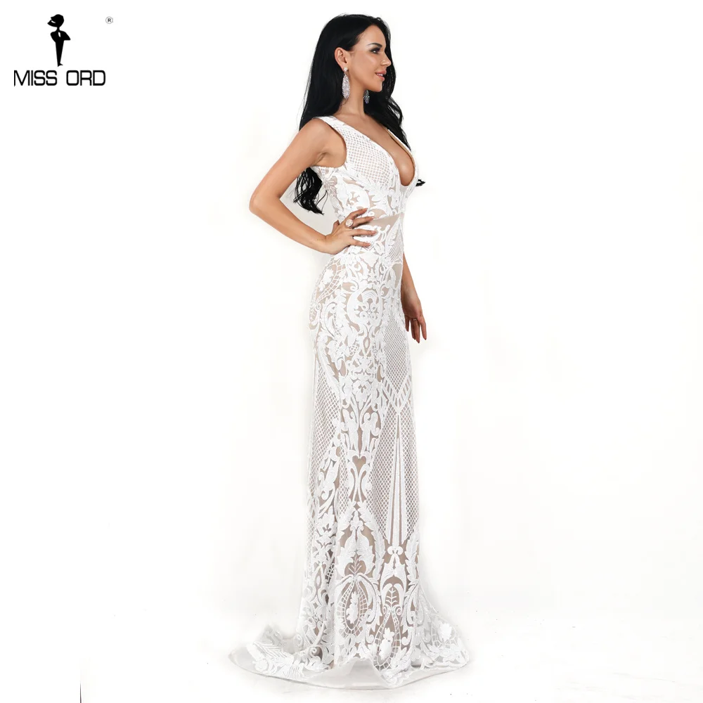 Missord 2019 المرأة الصيف مثير عميق V قبالة الكتف الترتر فساتين الإناث الرجعية الهندسة ماكسي أنيقة اللباس FT19533