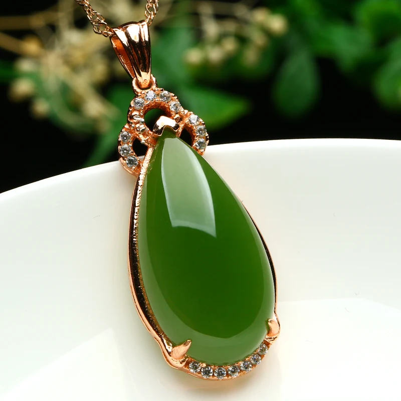 The natural and authentic Tian Biyu Pendant 925 silver inlay spinach