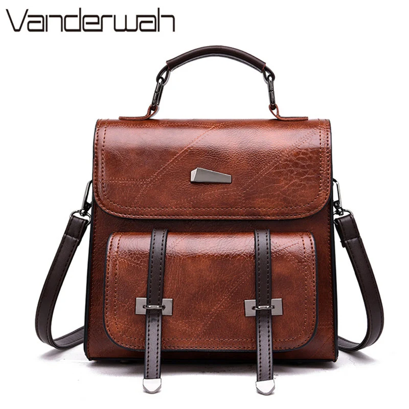 

3-In-1 Vintage Leather Mini Backpack Women Retro College Style Small Backpack Designer School Bags For Teenage Girls Sac A Dos