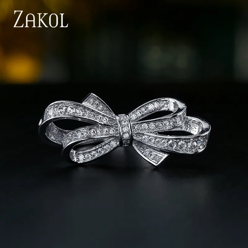 

ZAKOL New Cubic Zircon Bowknot Rings For Women Fashion Crystal Ring Engagement Party Wedding Jewelry Valentine's Gift FSRP1032