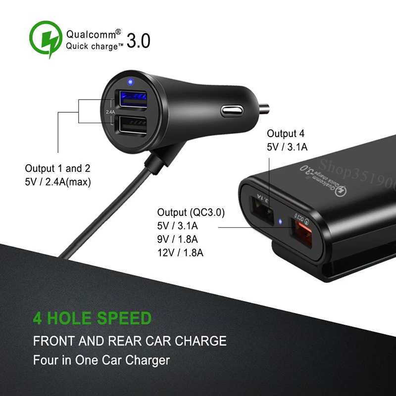 4 порта QC 3 0 Универсальный быстрый USB аксессуары для автомобильного зарядного