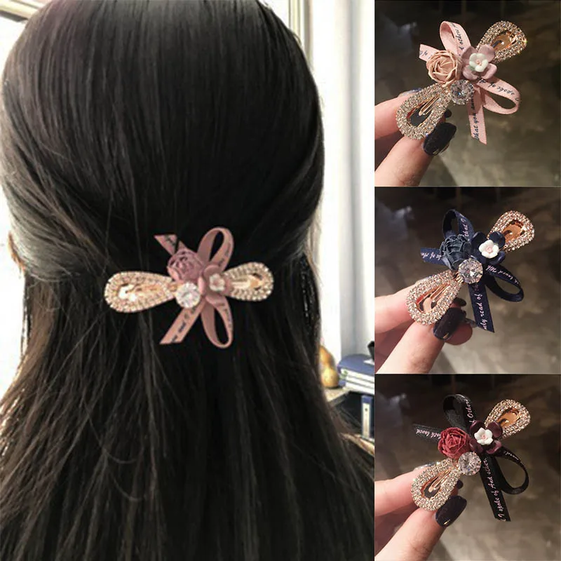 

Fashion Women Hair Clip Shiny Crystal Rhinestones Boutique Girls Hair Accessories Flower Bow Ribbon Hairpins