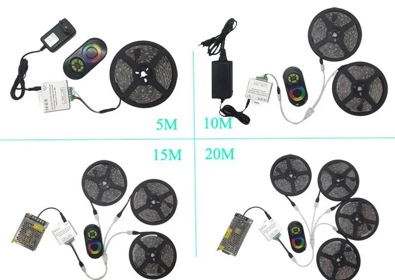 GBKOF New Decorate 15M 10M 20M RGB Led Strip 5050 60LedsM christmas Light Waterproof Tape+18A Touch RF Dimmer Remote Controller (109)(1)